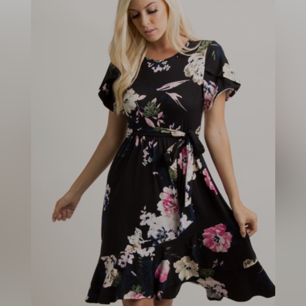 PinkBlush black floral maternity dress
